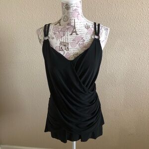 Miraclesuit draped tankini top in black size 14.